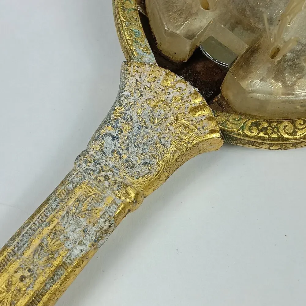Vintage Hair Brush Brown Marble Like Back Golden Handle Clear Bristles Removable